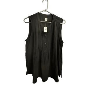 GAP Sleeveless Pintuck Blouse Top Half Button Rayon Black Size Medium NWT